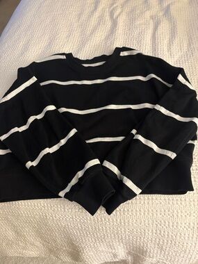lululemon athletica Black and White Striped Cropped Sweatshirt